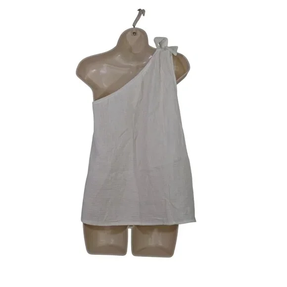 Shein One-Shoulder White Gauze Cotton Top Women Size M US Size 6 With Bow Detail - Picture 3 of 9